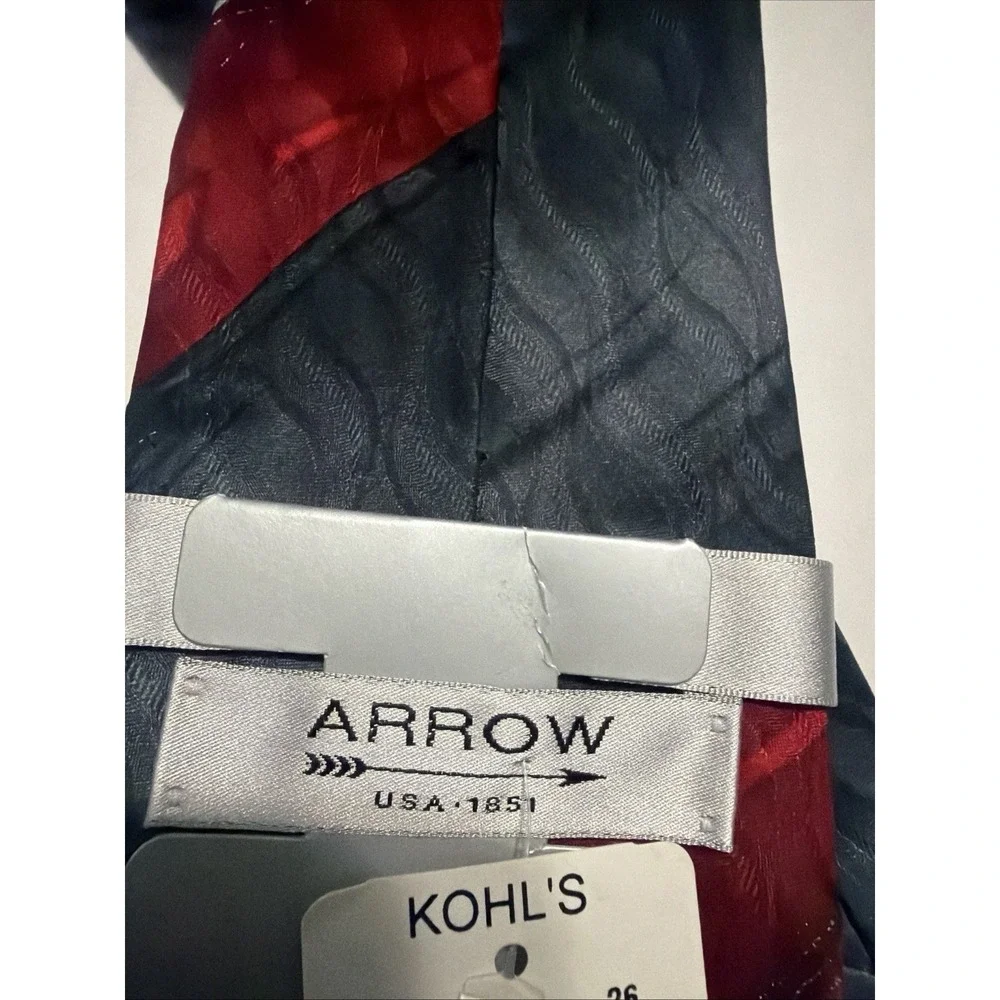 Arrow USA 1851 Mens Silk Necktie Charcoal Red Phoenician Panels 64872310